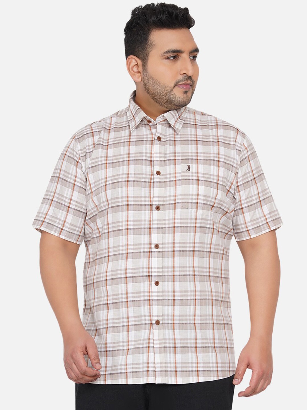 

Santonio Men Plus Size Checked Pure Cotton Casual Shirt, Brown