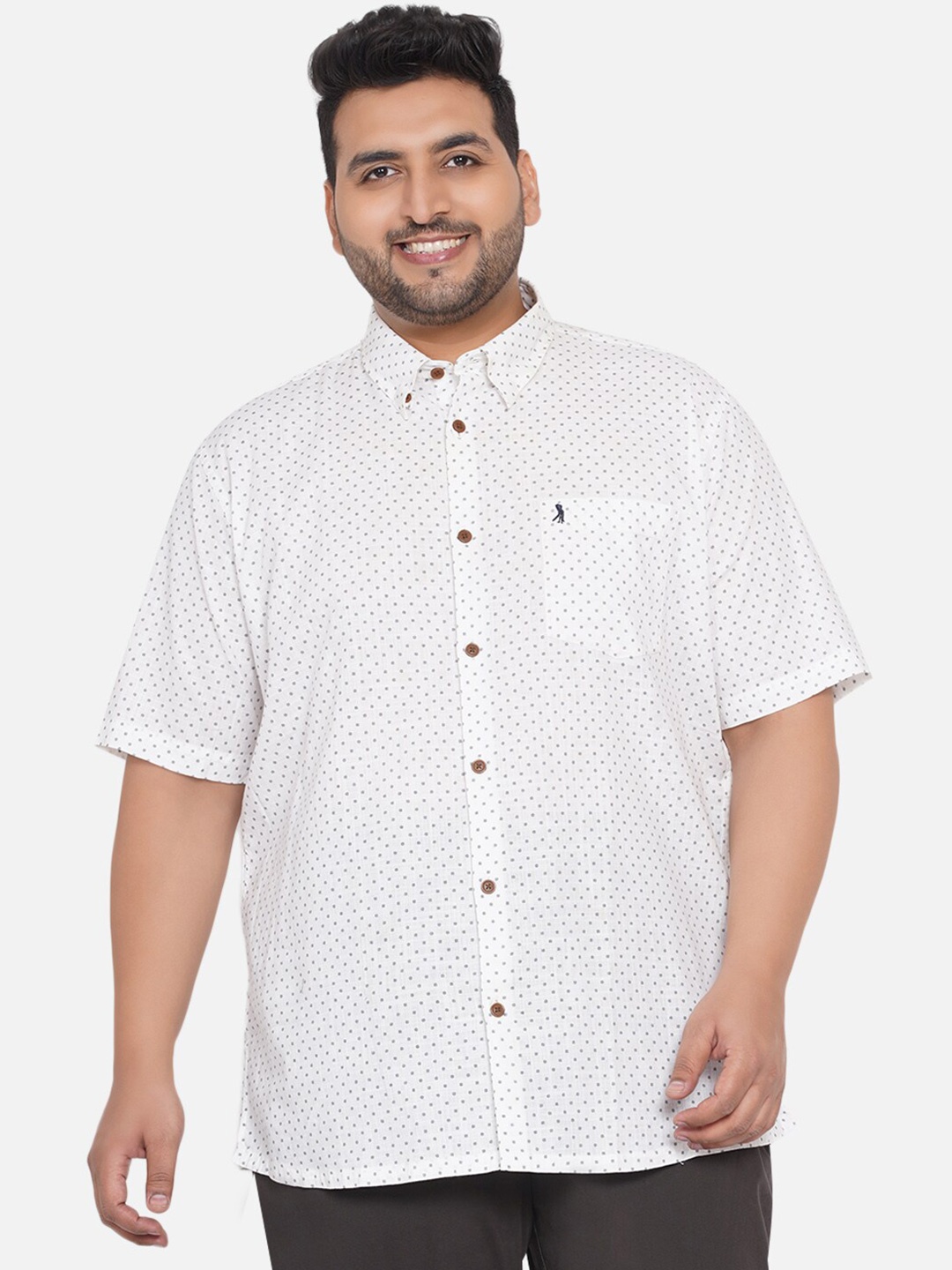 

Santonio Men Plus Size Micro Ditsy Printed Pure Cotton Casual Shirt, White