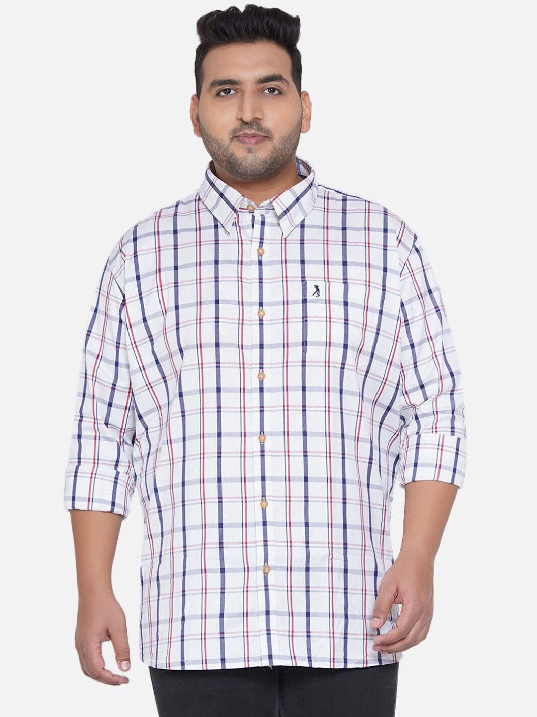 

Santonio Men Plus Size Checked Pure Cotton Casual Shirt, White