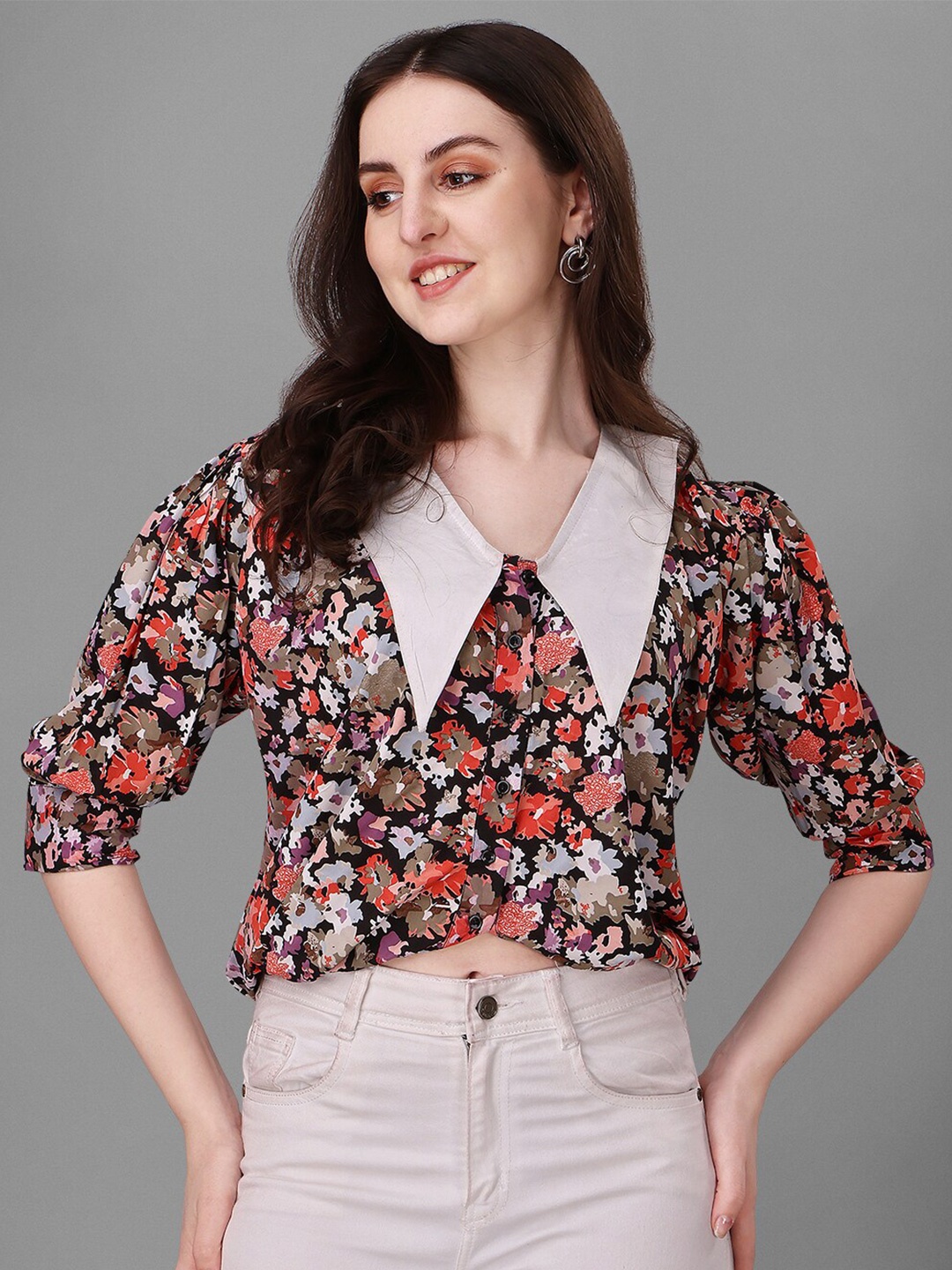 

Urban Luxe Floral Print Shirt Style Top, Red