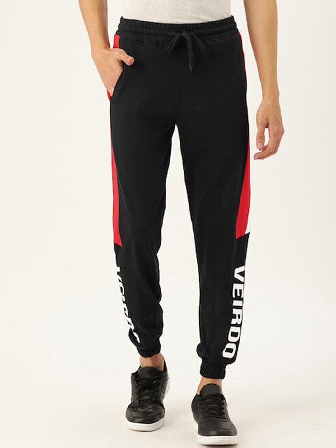 

VEIRDO Men Color-Blocked Cotton Joggers, Black