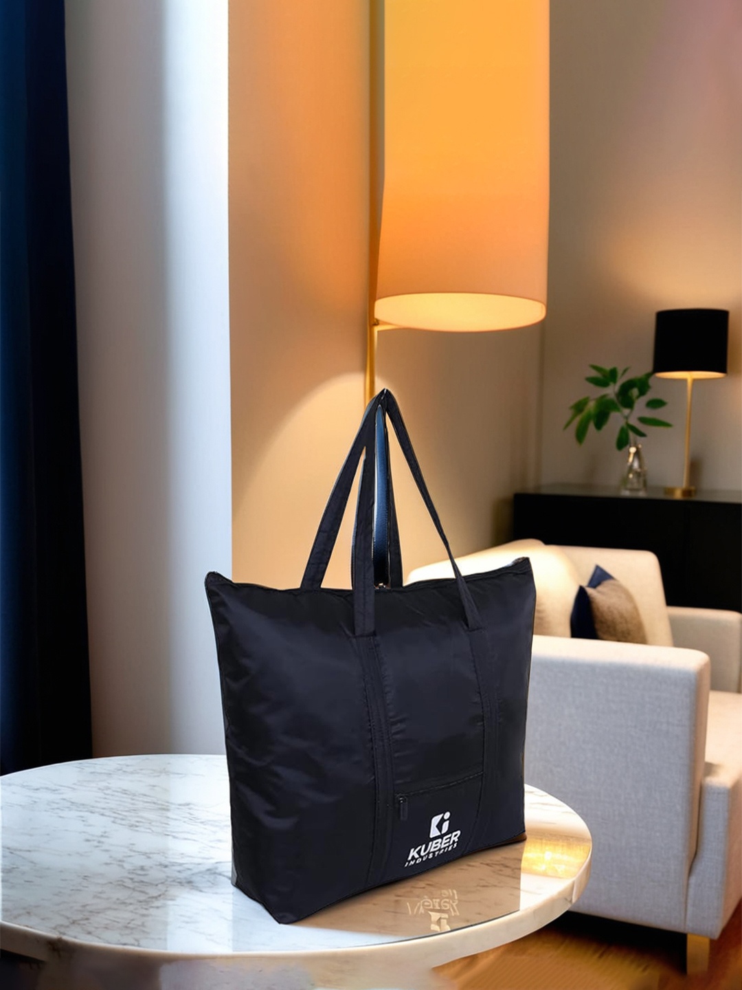 

Kuber Industries Printed Oversized Shopper Tote Bag, Black