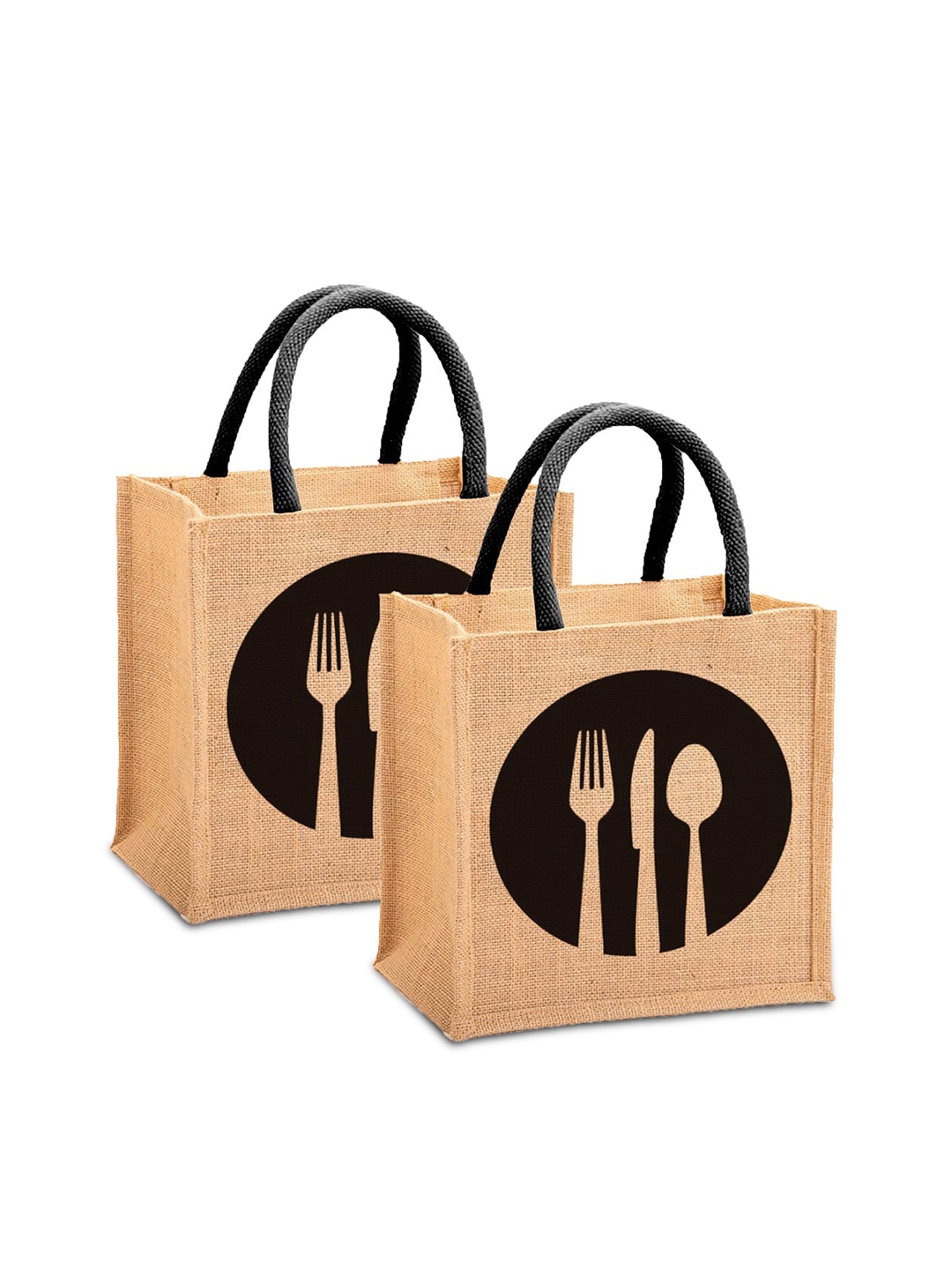 

Kuber Industries Pack of 2 Printed Structured JuteHandheld Bag, Brown