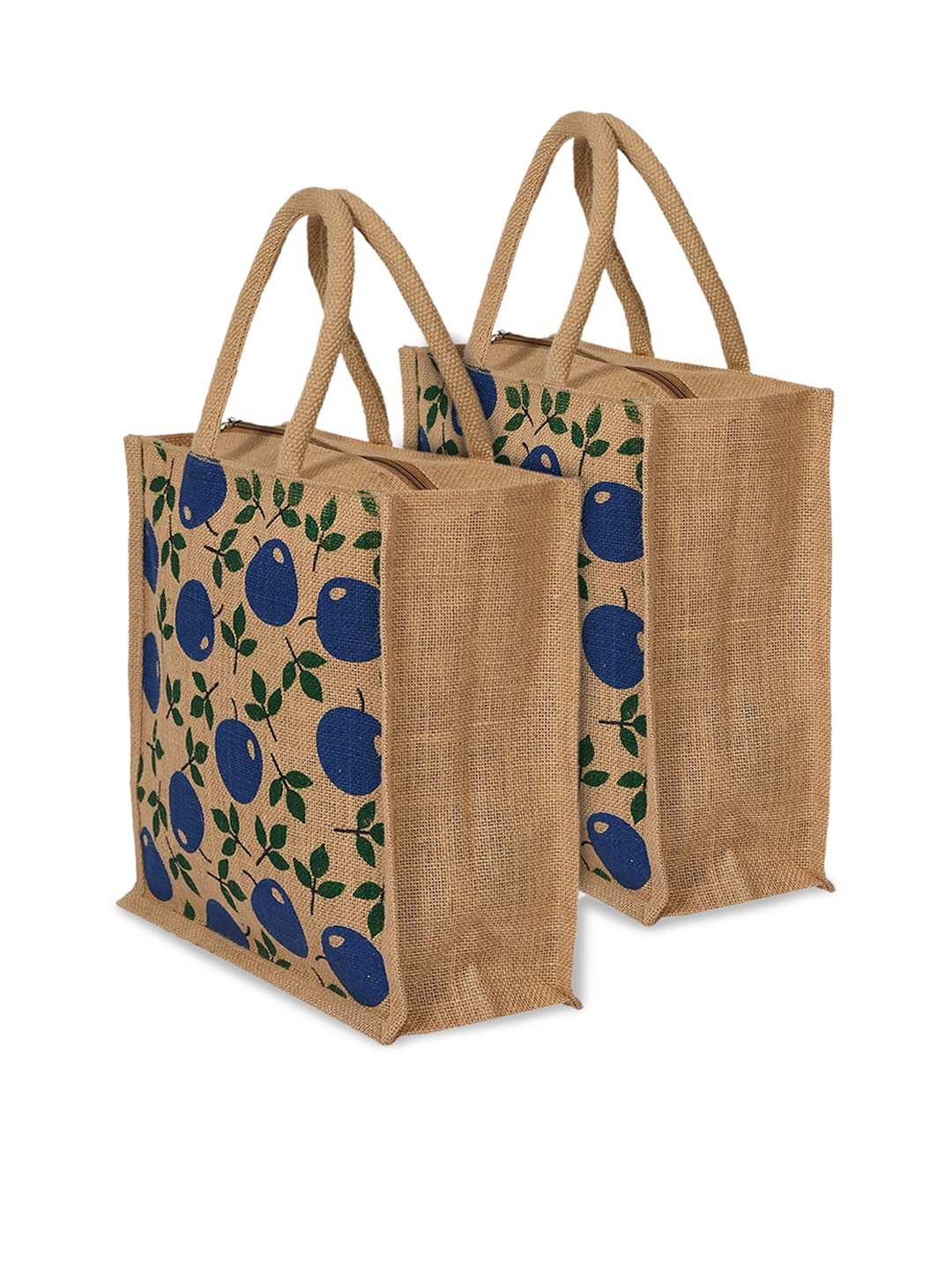 

Kuber Industries Set Of 2 Graphic Printed Jute Shopper Tote Bags, Brown