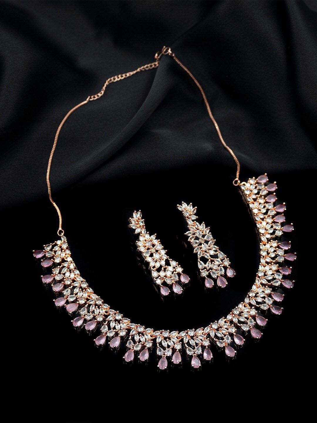 

StileAdda Rose Gold-Plated AD-Studded Jewellery Set, White