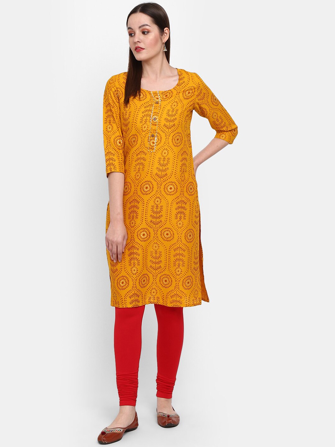 

V-Mart Ethnic Motifs Printed Gotta Patti Kurta, Mustard