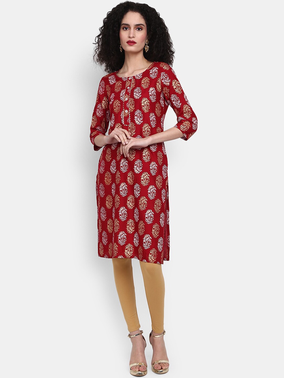 

V-Mart Women Ethnic Motifs Printed Gotta Patti Kurta, Maroon