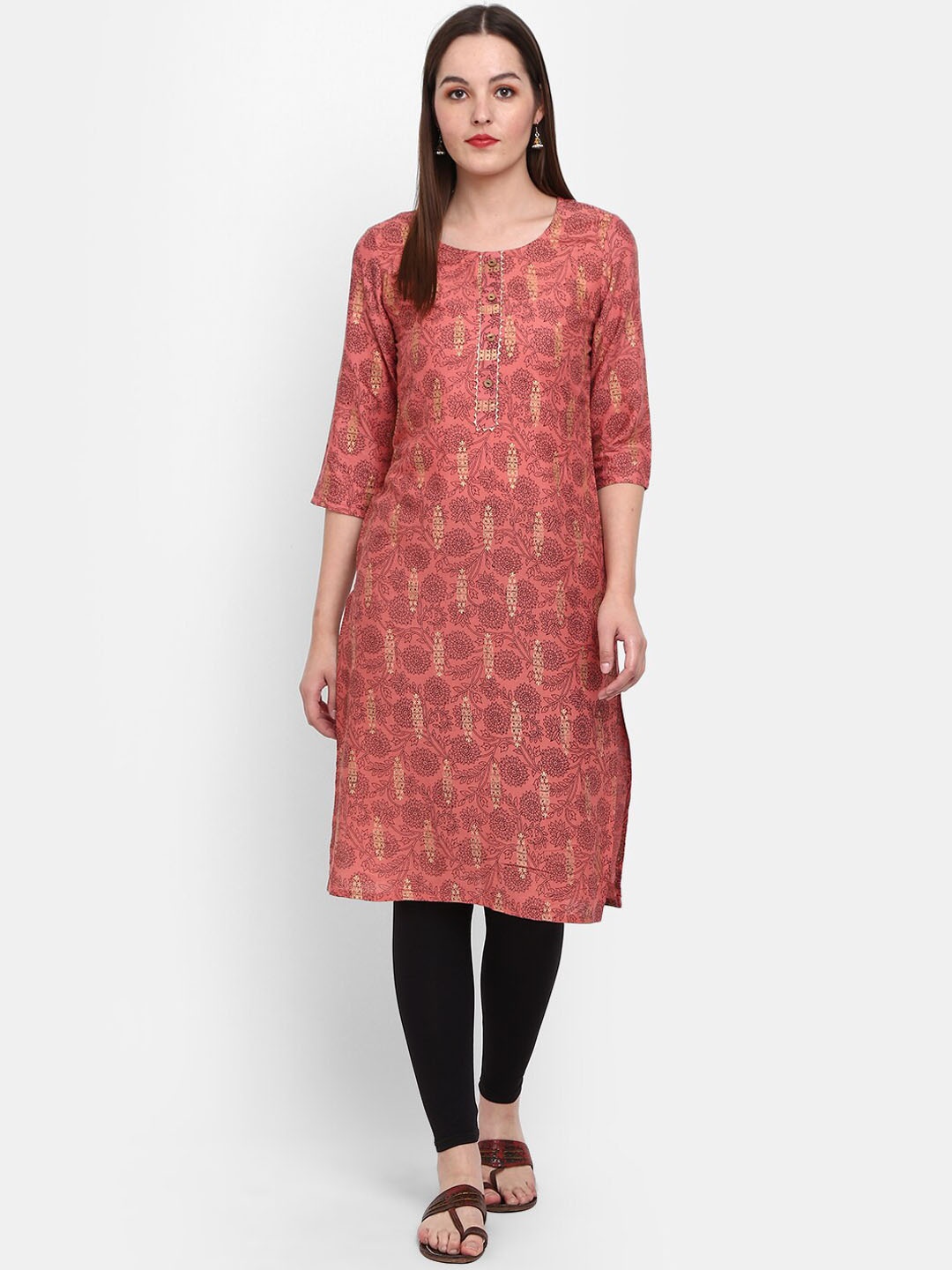 

V-Mart Floral Foil Printed Gotta Patti Kurta, Pink