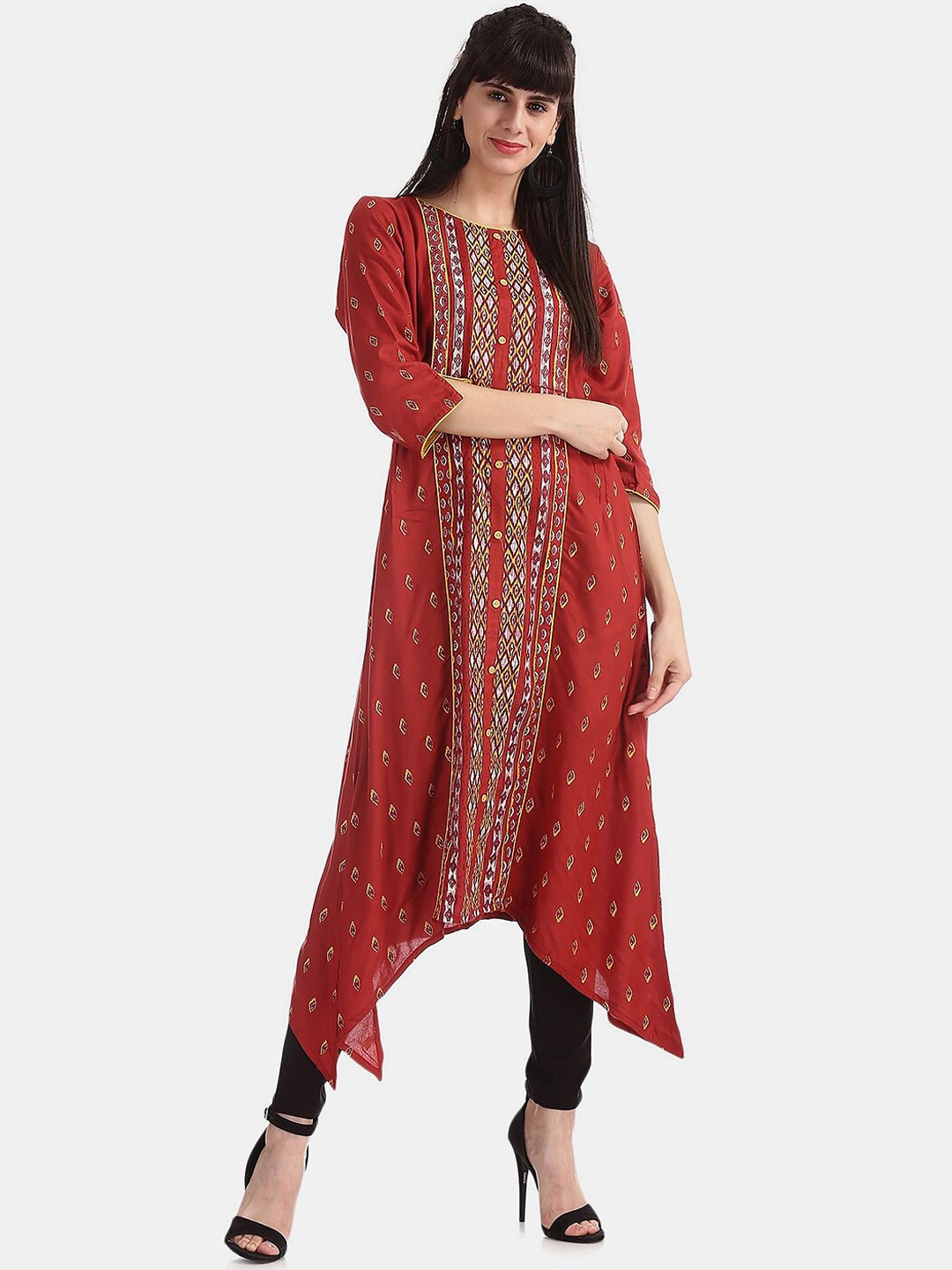 

V-Mart Women Round Neck Geometric Printed Kurta, Red