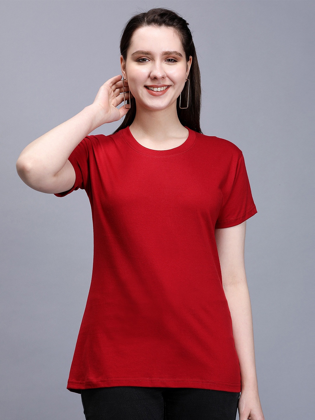 

TRENDY RABBIT Women Longline Cotton T-shirt, Red