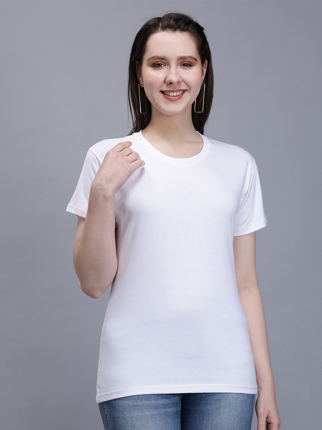 

TRENDY RABBIT Women Round Neck Cotton T-shirt, White