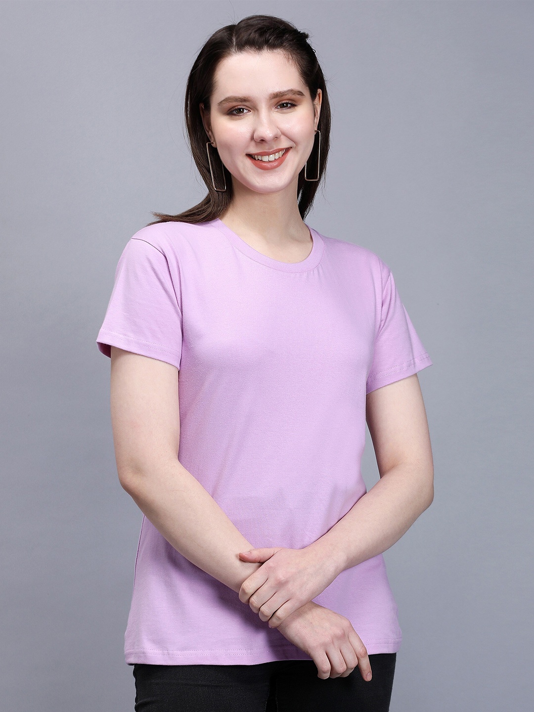 

TRENDY RABBIT Women Round Neck Cotton T-shirt, Lavender