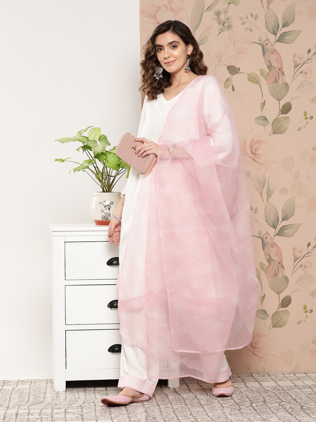 

InWeave Ethnic Motifs Printed Kurta With Trousers & With Dupatta, Cream