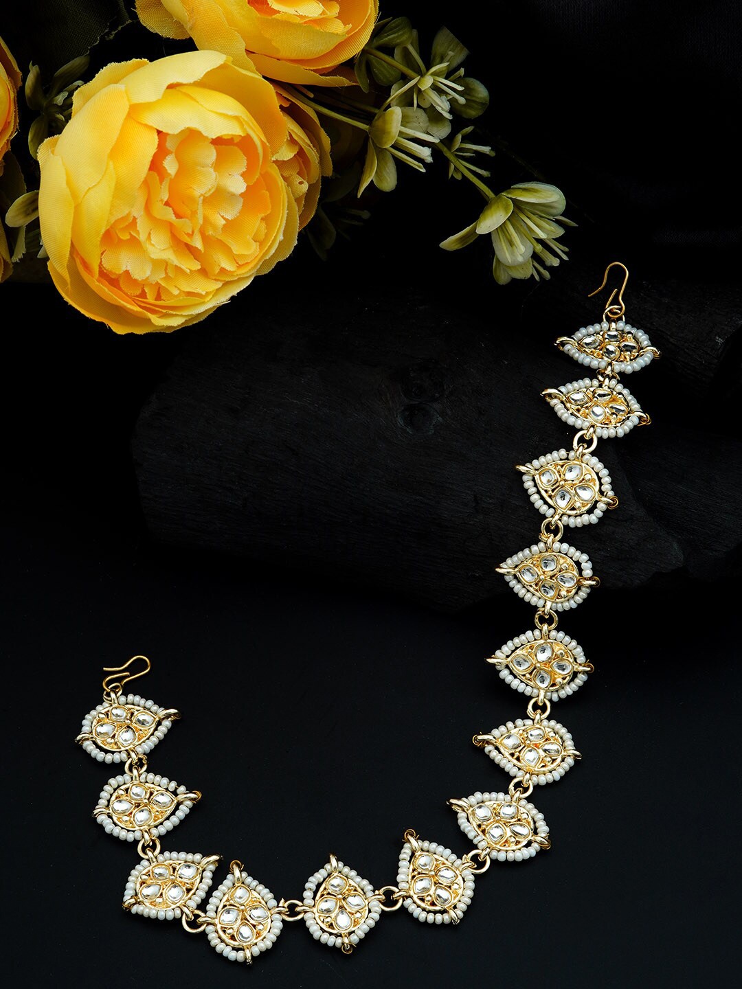

Urmika Women Gold-Plated Kundan Studded & Beaded Matha Patti, White