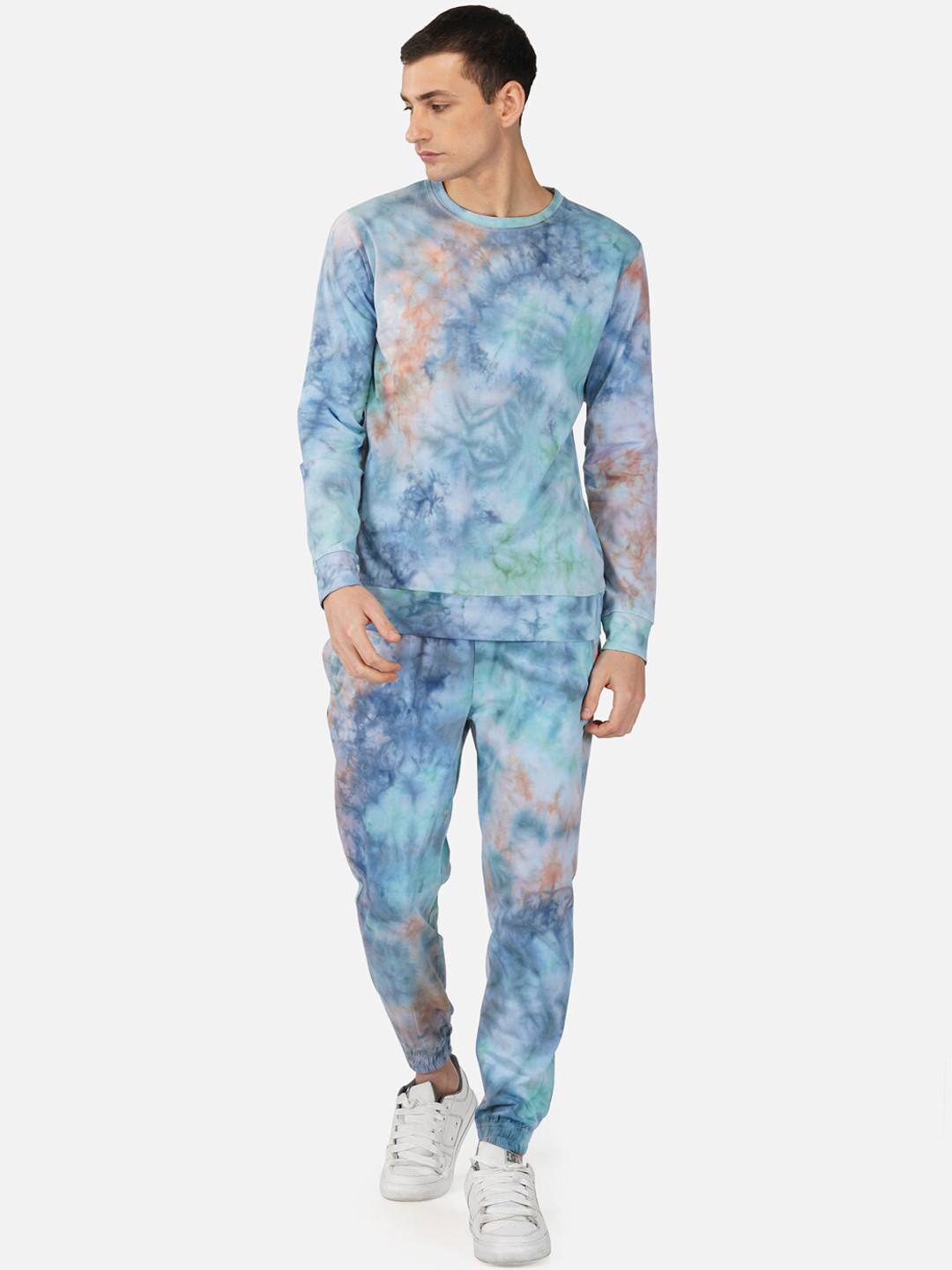 

Tinted Men Dyed Tie & Dye Pure Cotton Sweatshirt With Joggers, Navy blue