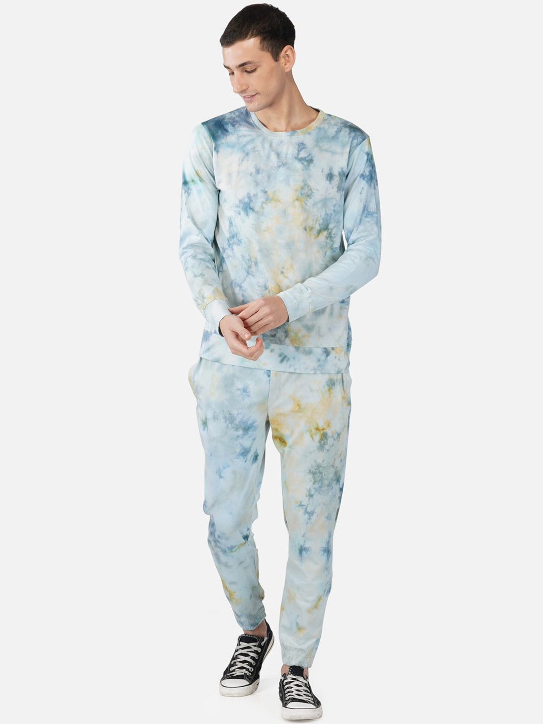 

Tinted Men Dyed Tie & Dye Pure Cotton Sweatshirt With Joggers, Blue