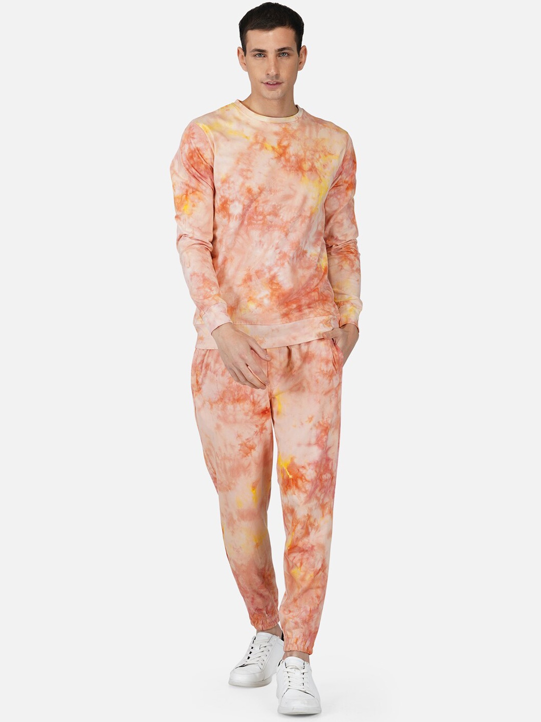 

Tinted Men Dyed Tie & Dye Pure Cotton Sweatshirt With Joggers, Orange