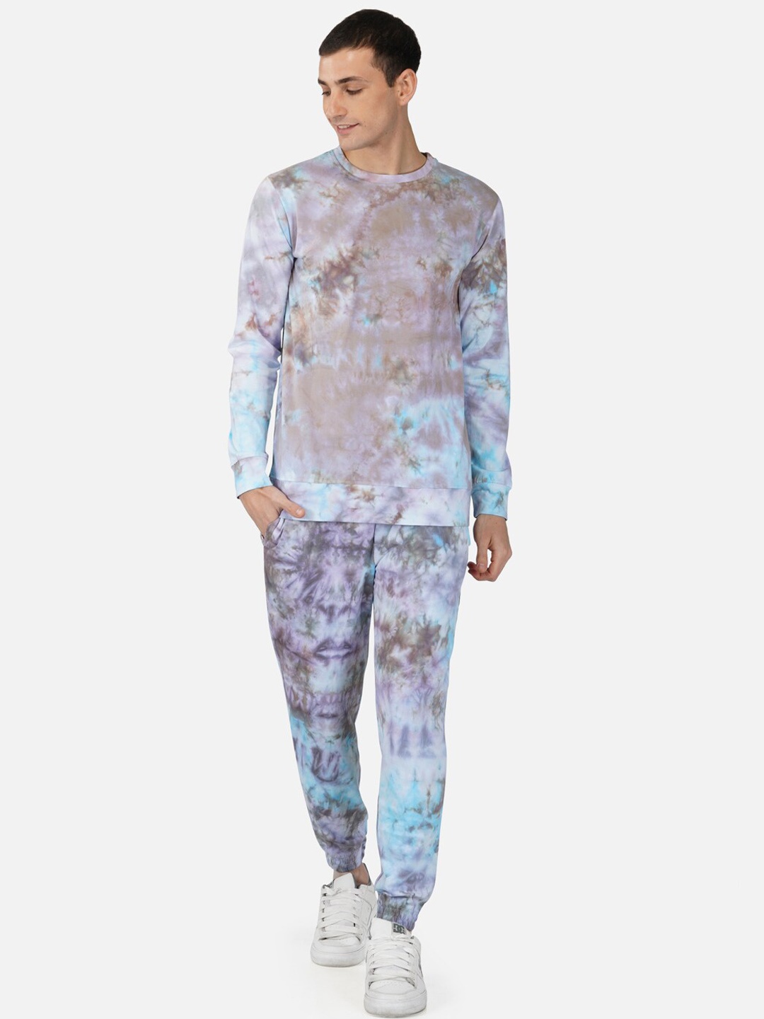 

Tinted Men Dyed Tie & Dye Pure Cotton Sweatshirt With Joggers, Purple