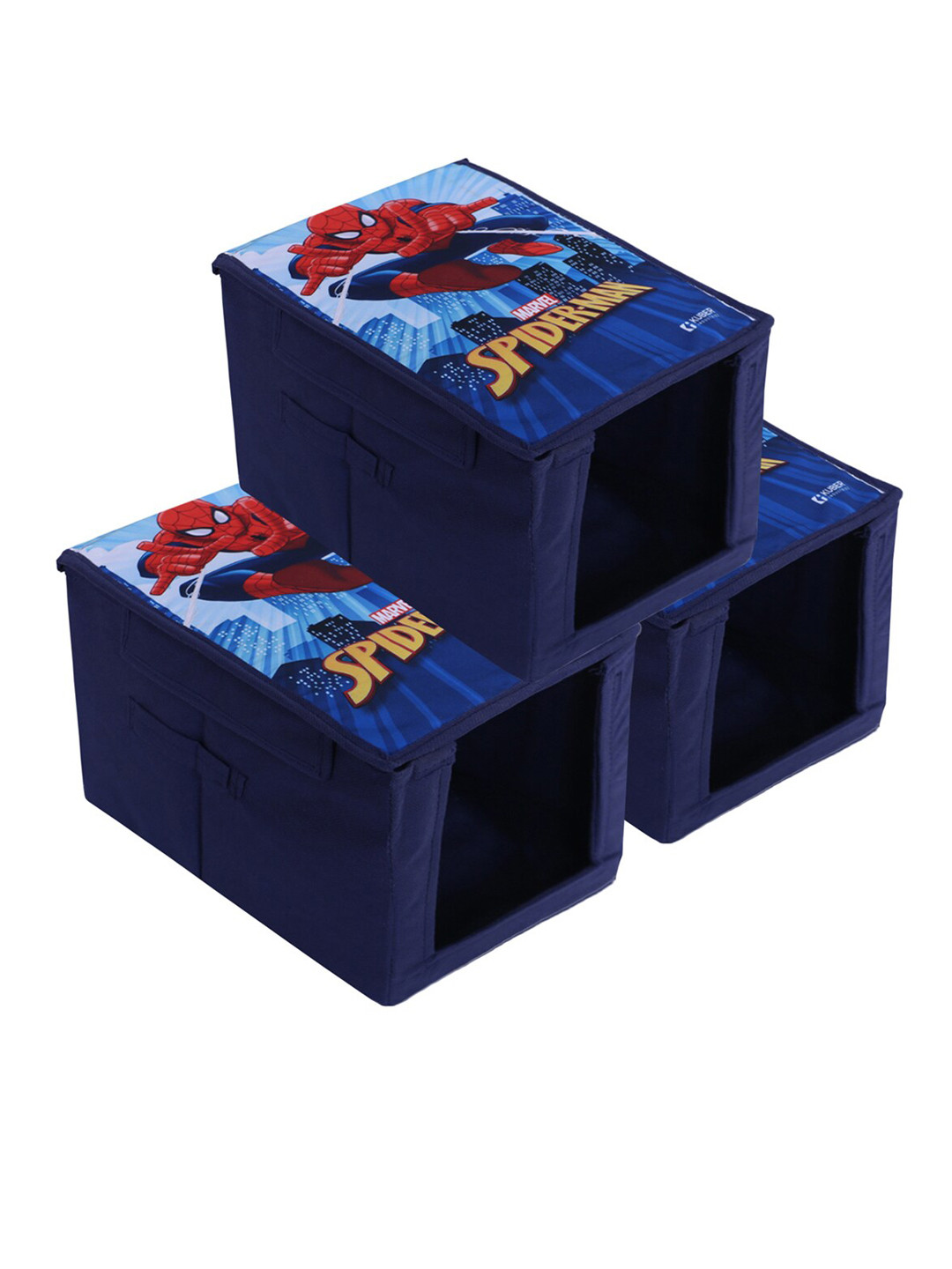 

Kuber Industries 3 Pieces Blue & Red Printed Non-Woven Shirt Stacker With Lid