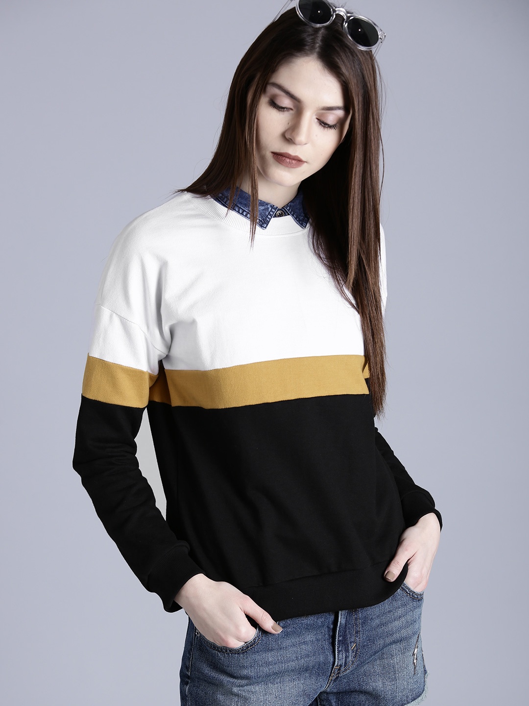 

Kook N Keech Women Black & White Colourblocked Sweatshirt