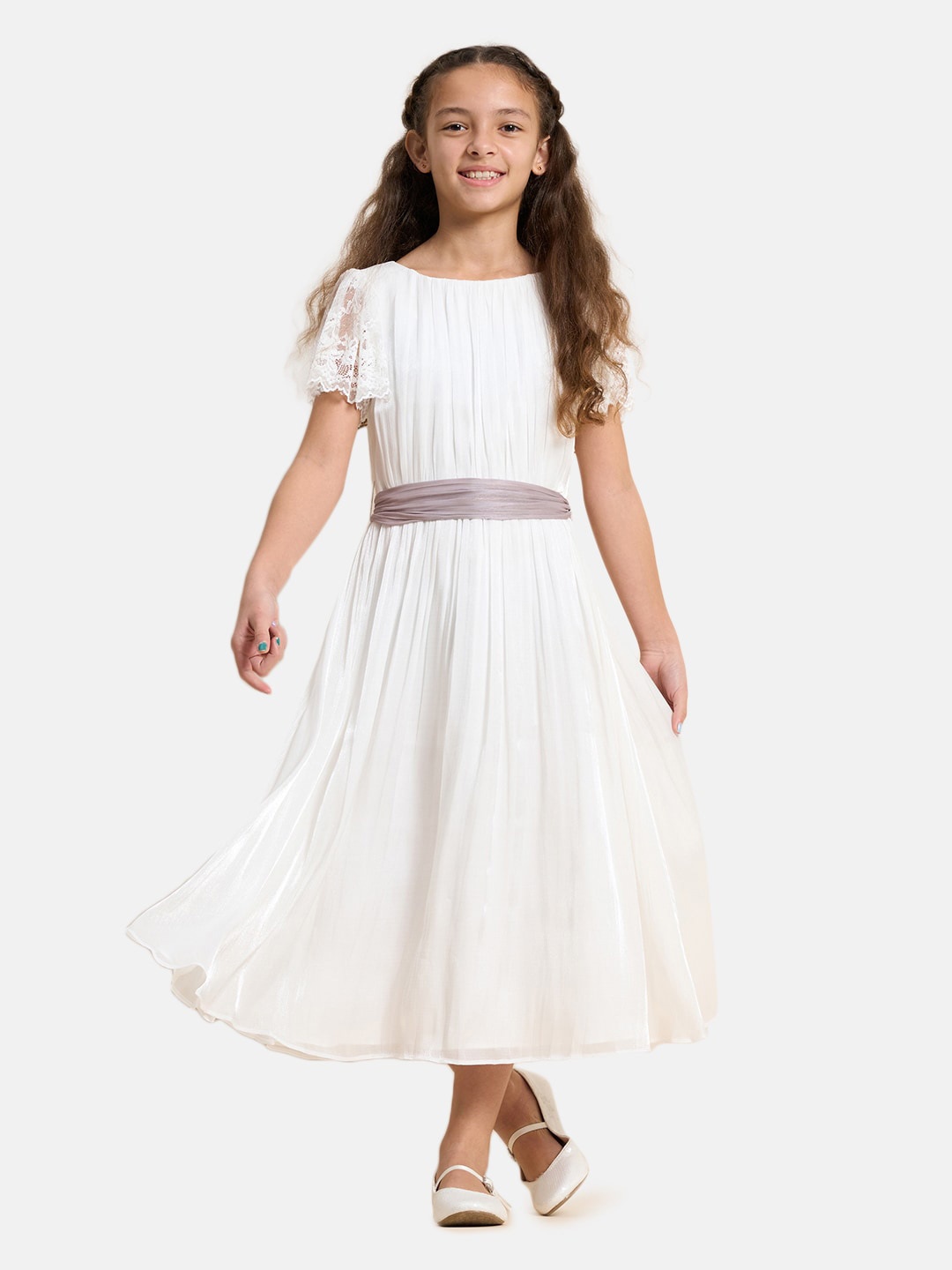 

Angel & Rocket Girls Round Neck A-Line Midi Dress, White