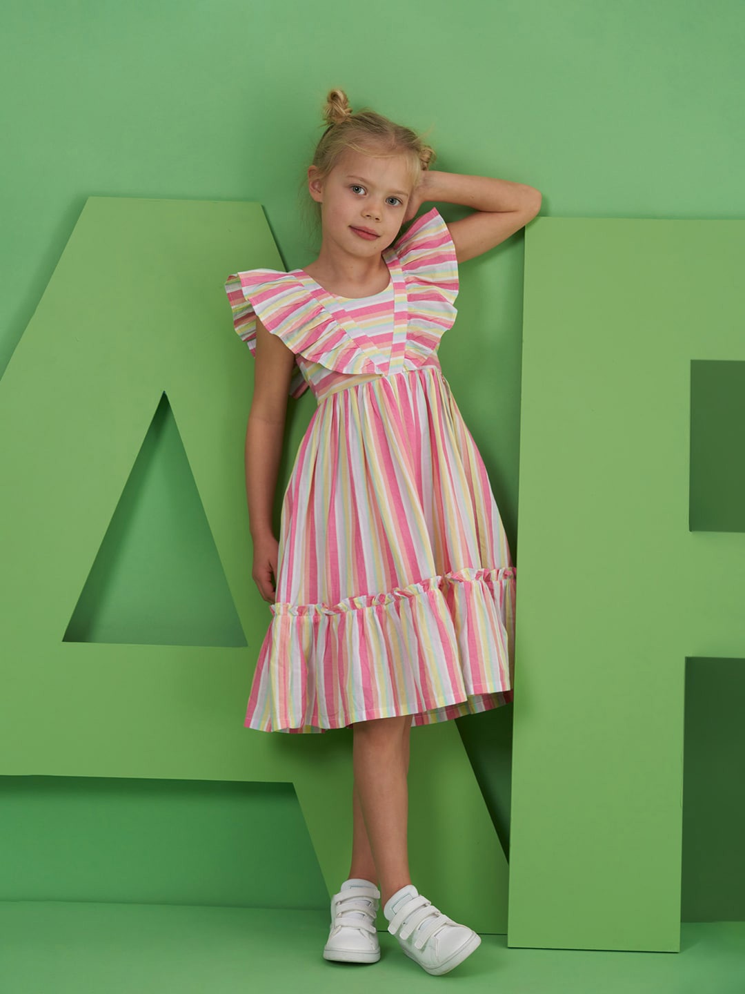 

Angel & Rocket Girls Striped Empire Cotton Dress, Pink