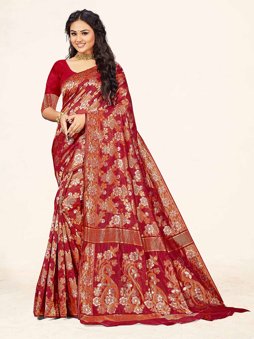 

KALINI Ethnic Motif Woven Design Zari Banarasi Saree, Maroon