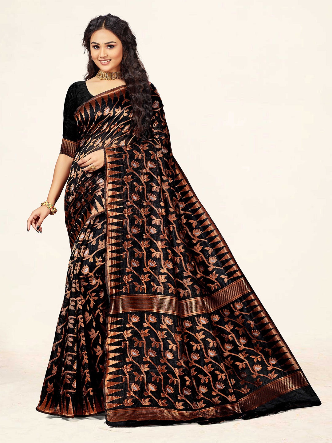 

KALINI Ethnic Motif Woven Design Zari Banarasi Saree, Black