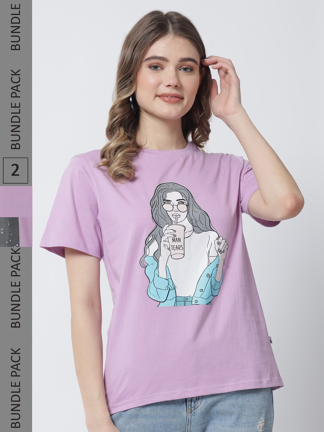 

The Dry State Women Pack Of 2 Graphic Printed Cotton T-shirt, Lavender