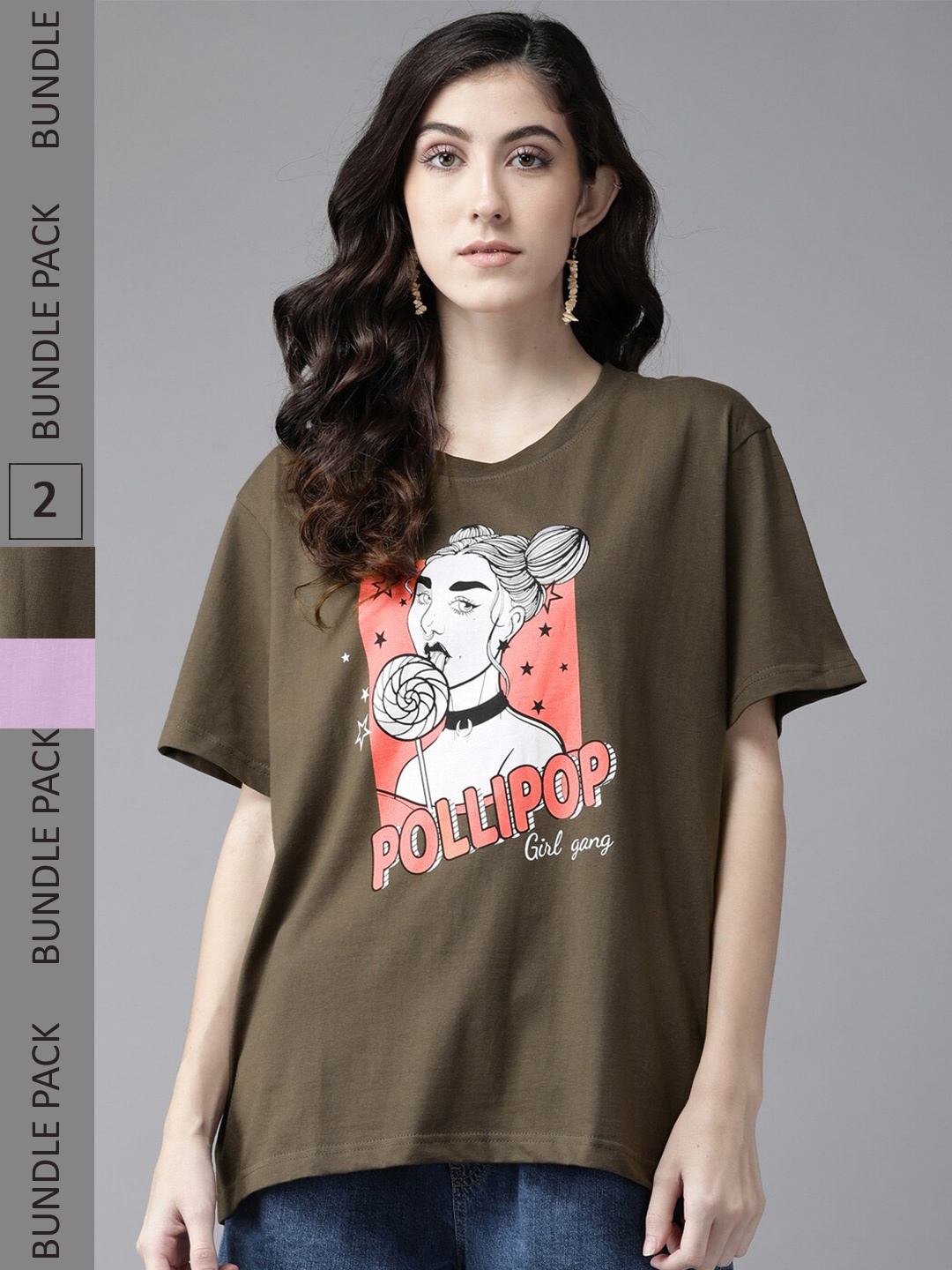 

The Dry State Women Pack Of 2 Graphic Printed Cotton T-shirt, Lavender