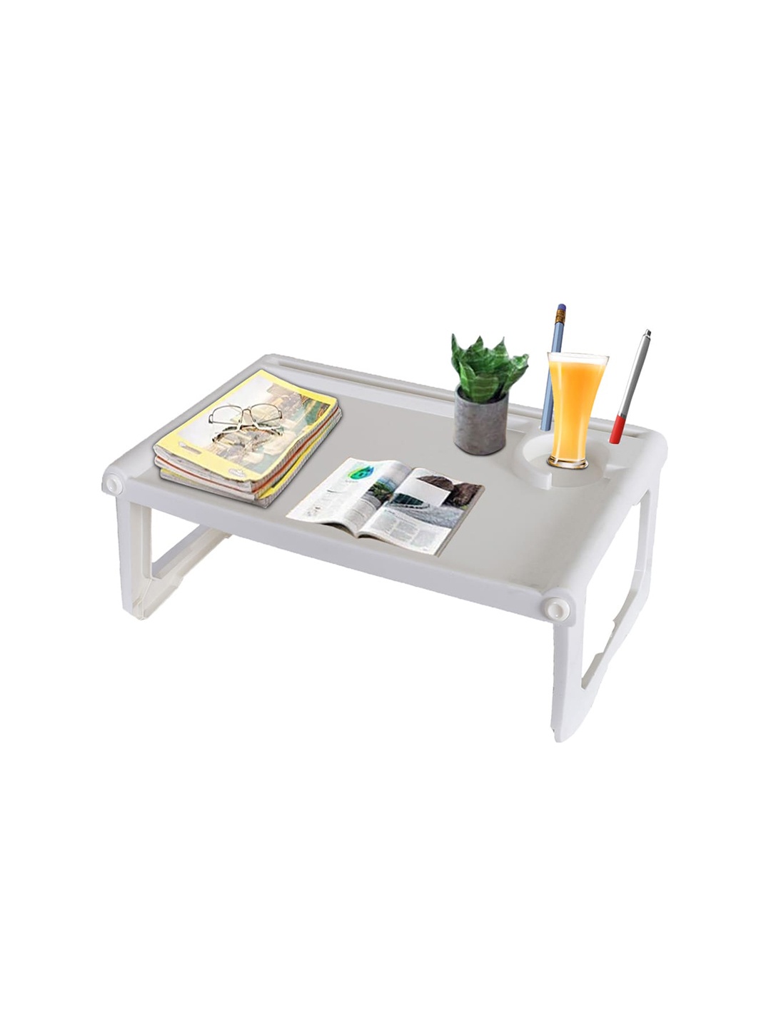 

Kuber Industries Cream Coloured Foldable Laptop Table with Cup Holder