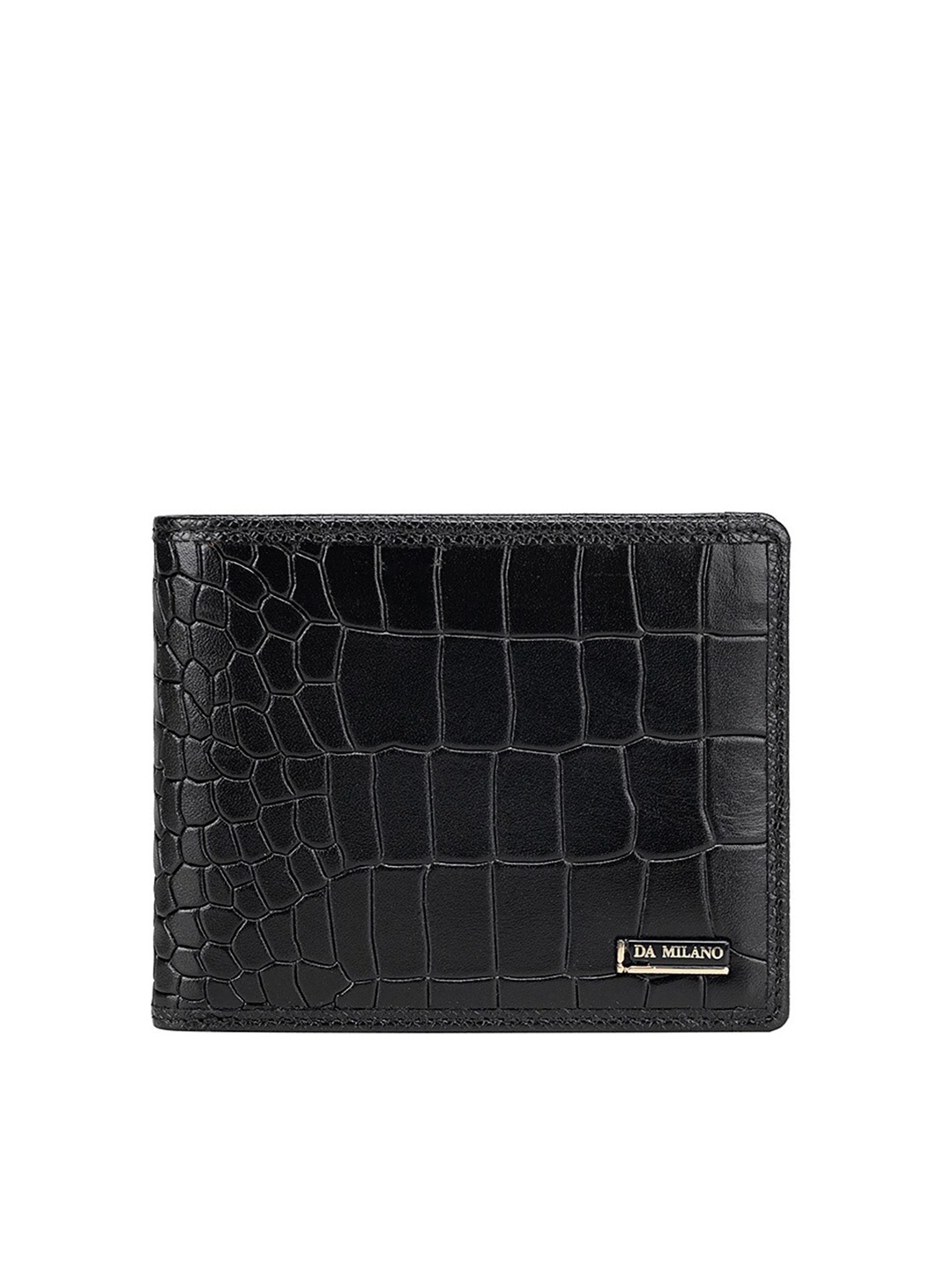 

Da Milano Women Textured Leather Two Fold Wallet, Black