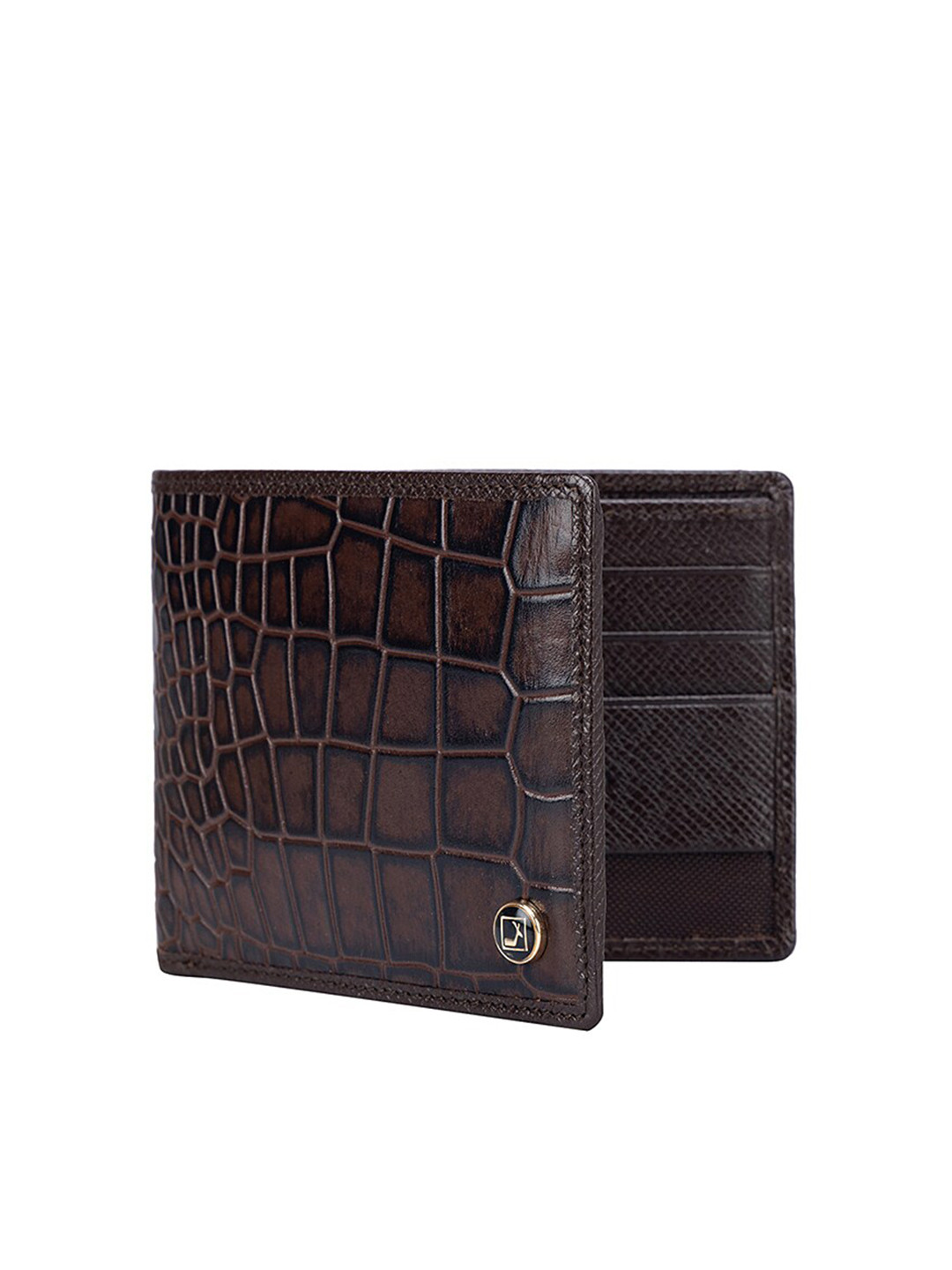

Da Milano Women Textured Leather Two Fold Wallet with SD Card Holder, Brown