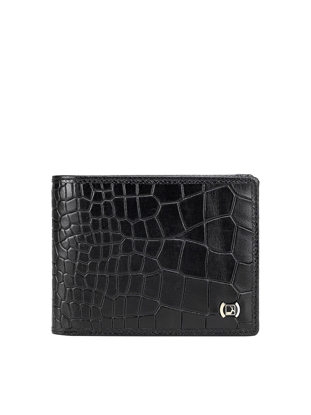 

Da Milano Women Textured Leather Two Fold Wallet, Black