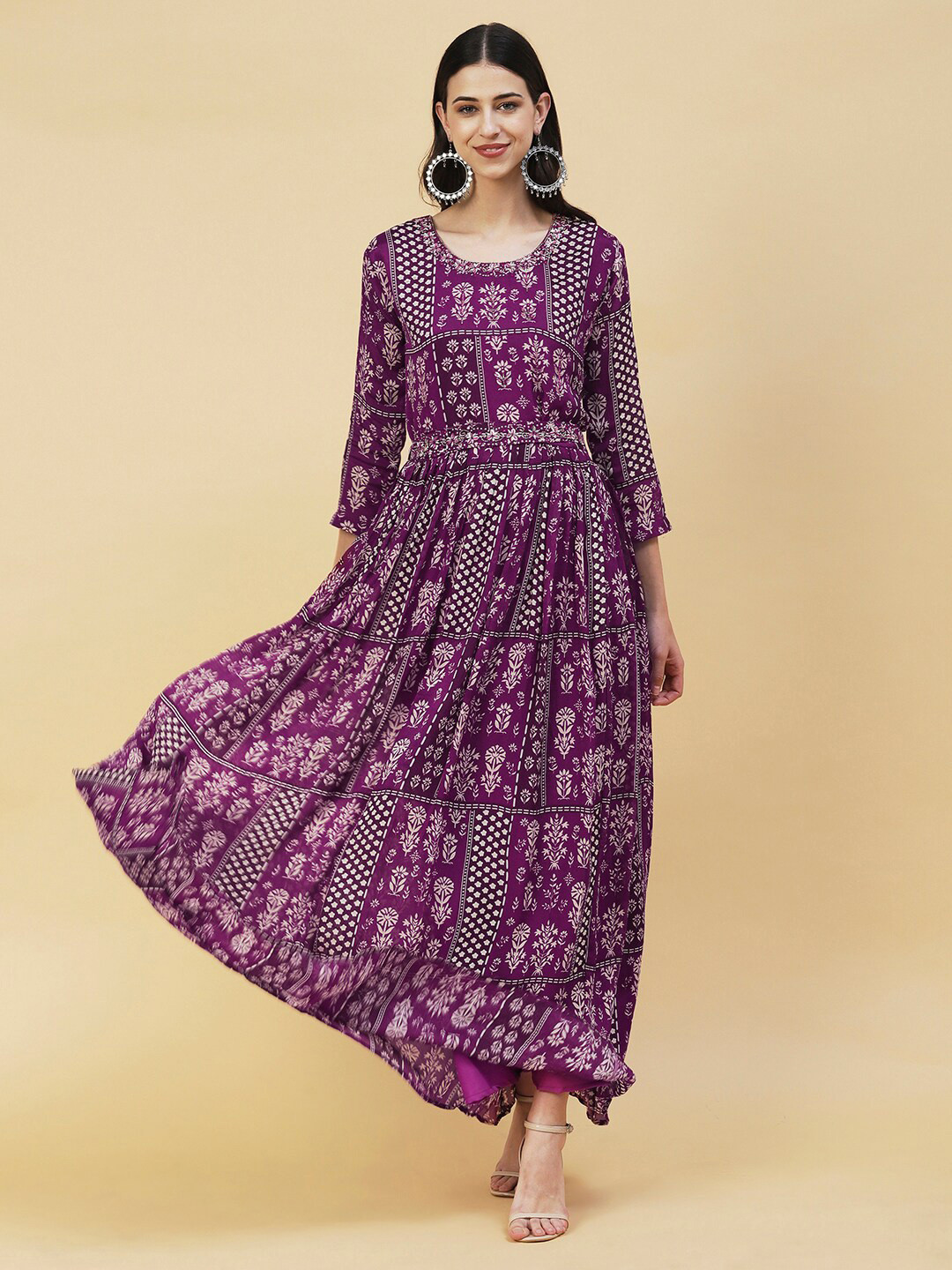 

FASHOR Ethnic Motifs Printed Maxi Dress, Purple