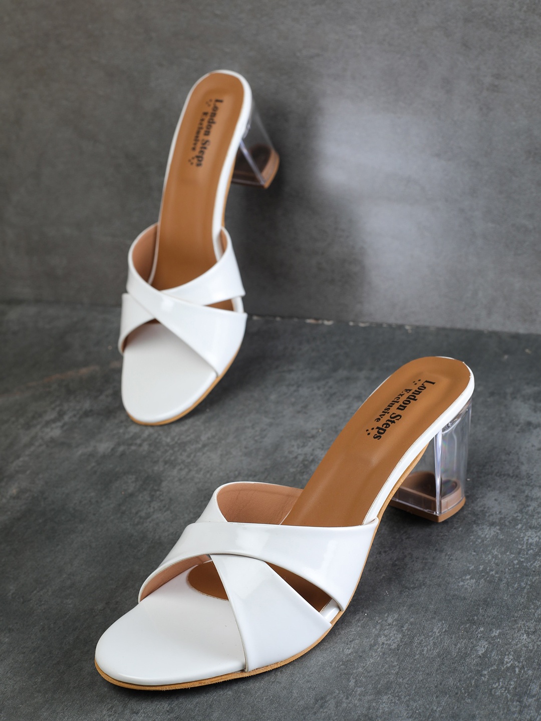 

LONDON STEPS Open Toe Block Heels, White