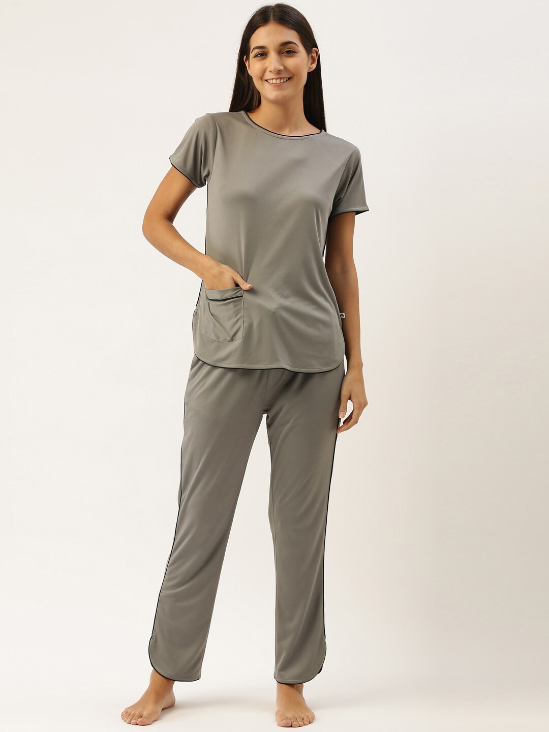 

Bannos Swagger Women Round Neck Night Suit, Grey