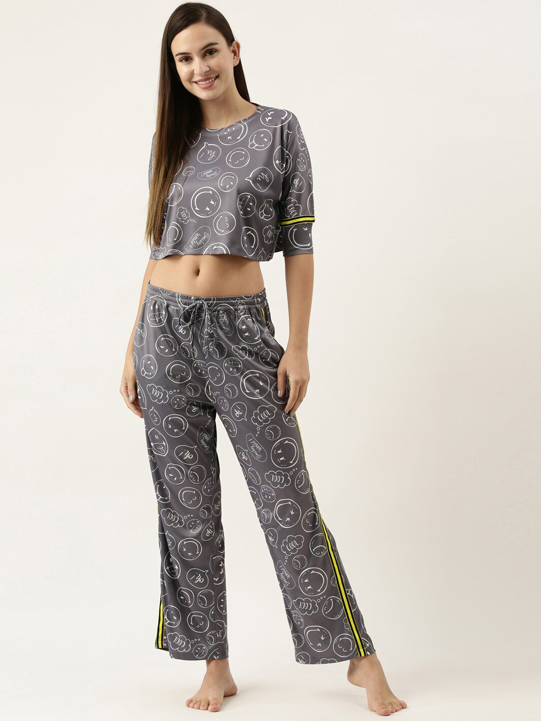 

Bannos Swagger Women Conversational Printed Night Suit, Grey