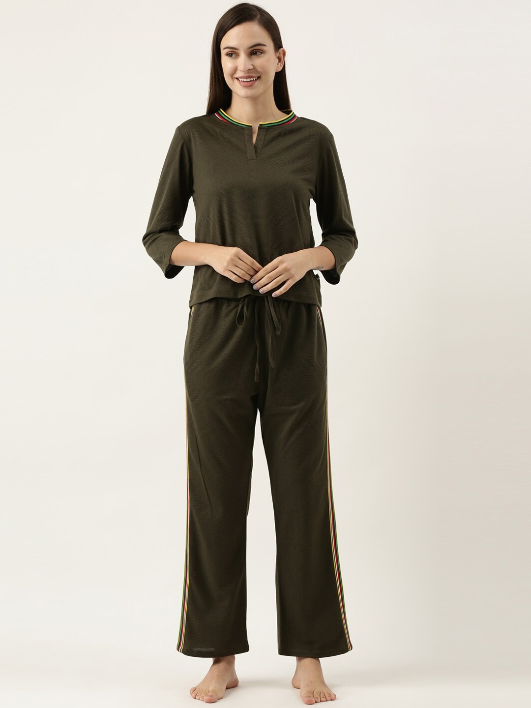 

Bannos Swagger Women Round Neck Night Suit, Olive