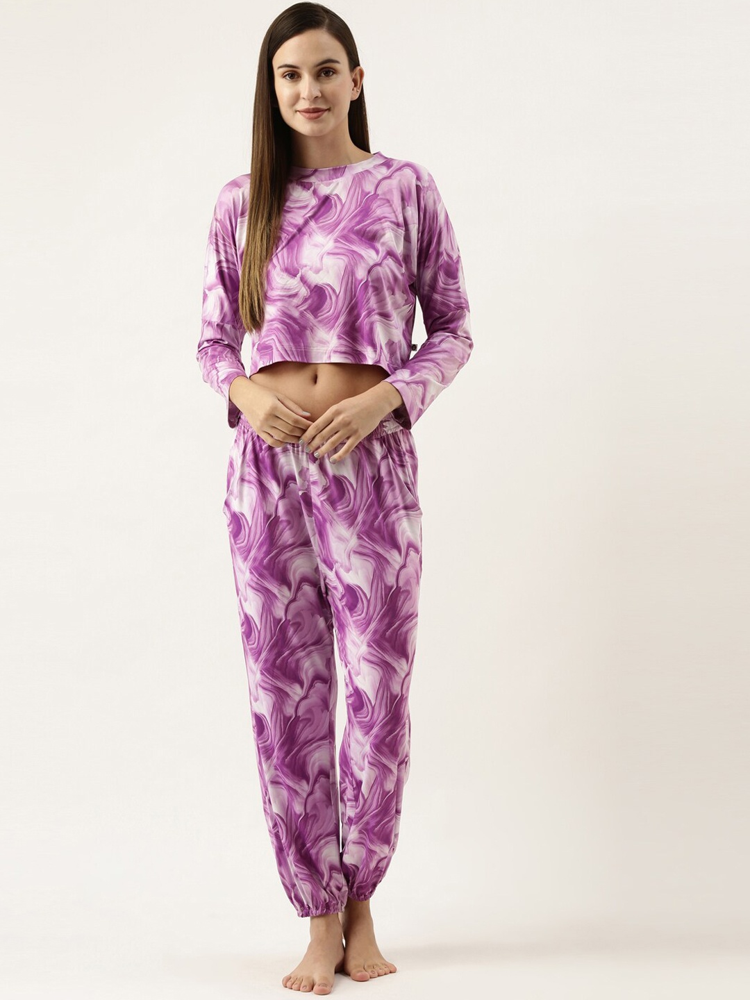 

Bannos Swagger Women Abstract Printed Night Suit, Purple