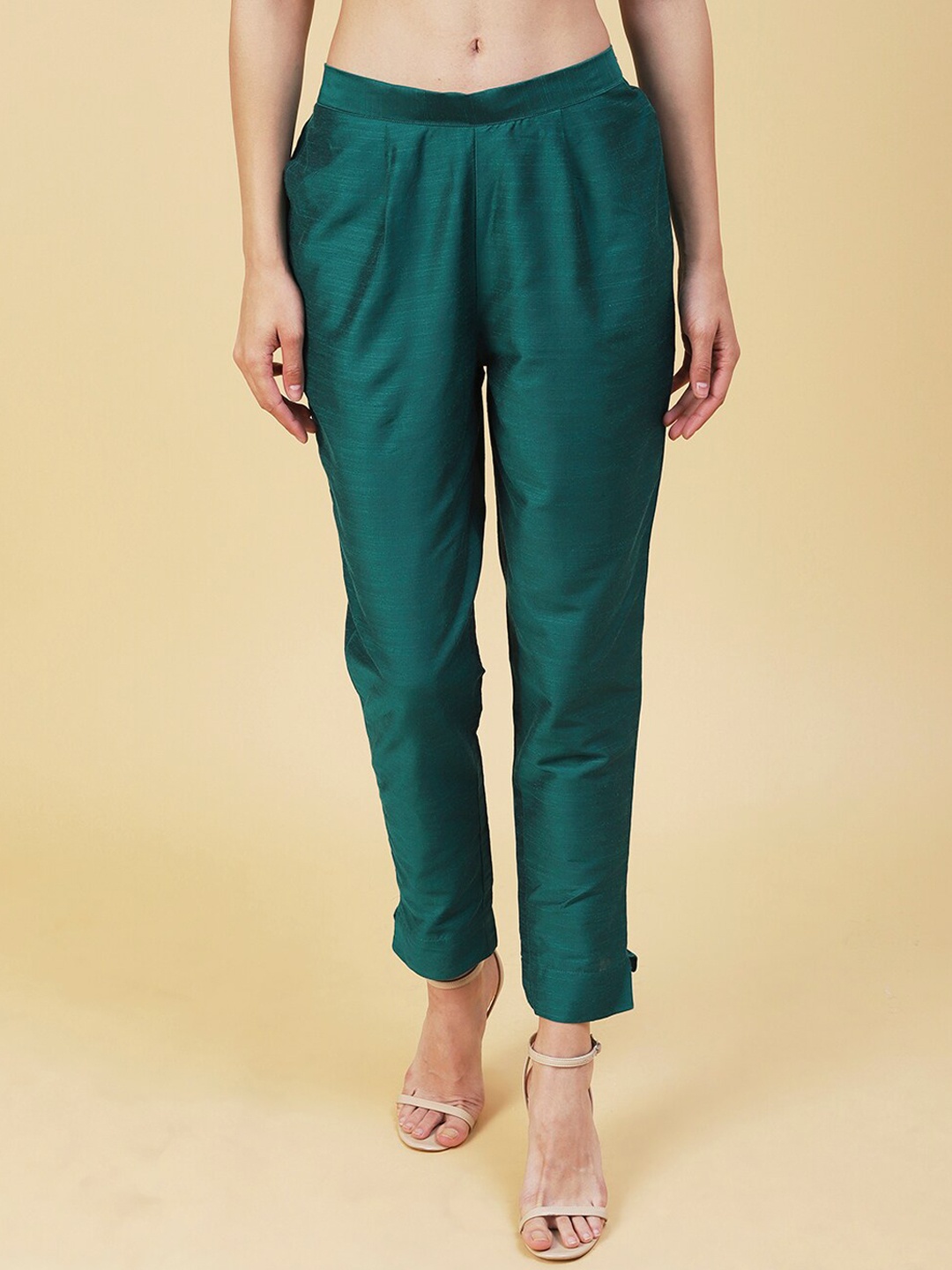 FASHOR Women Comfort Straight Fit Trousers, Green