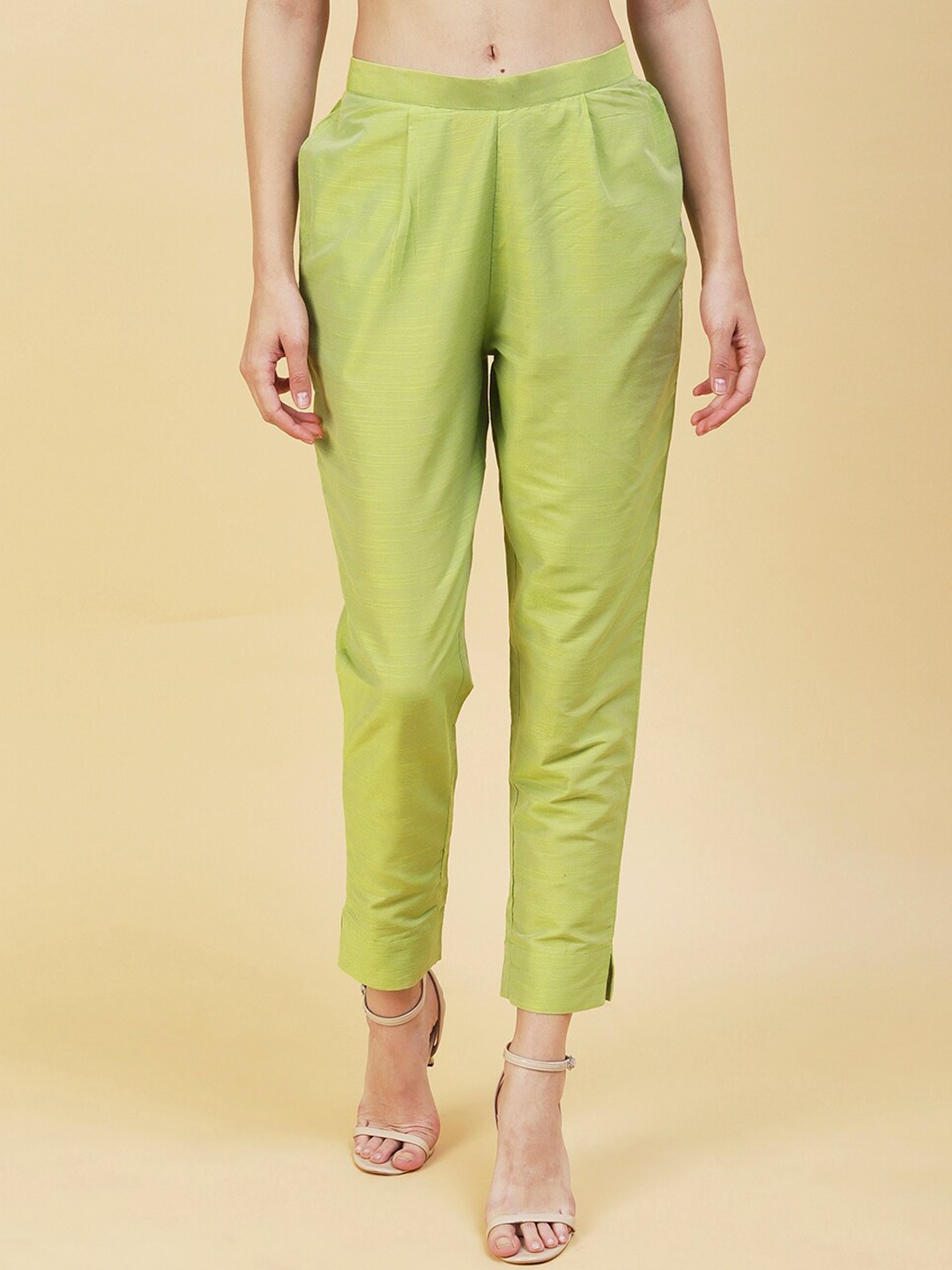 

FASHOR Women Comfort Straight Fit Trousers, Lime green