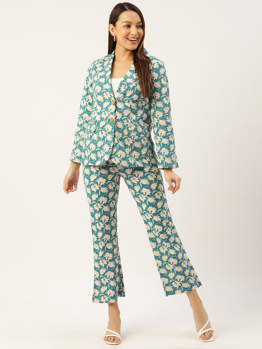 

MISRI Printed Cotton Blazer with Trousers, Blue