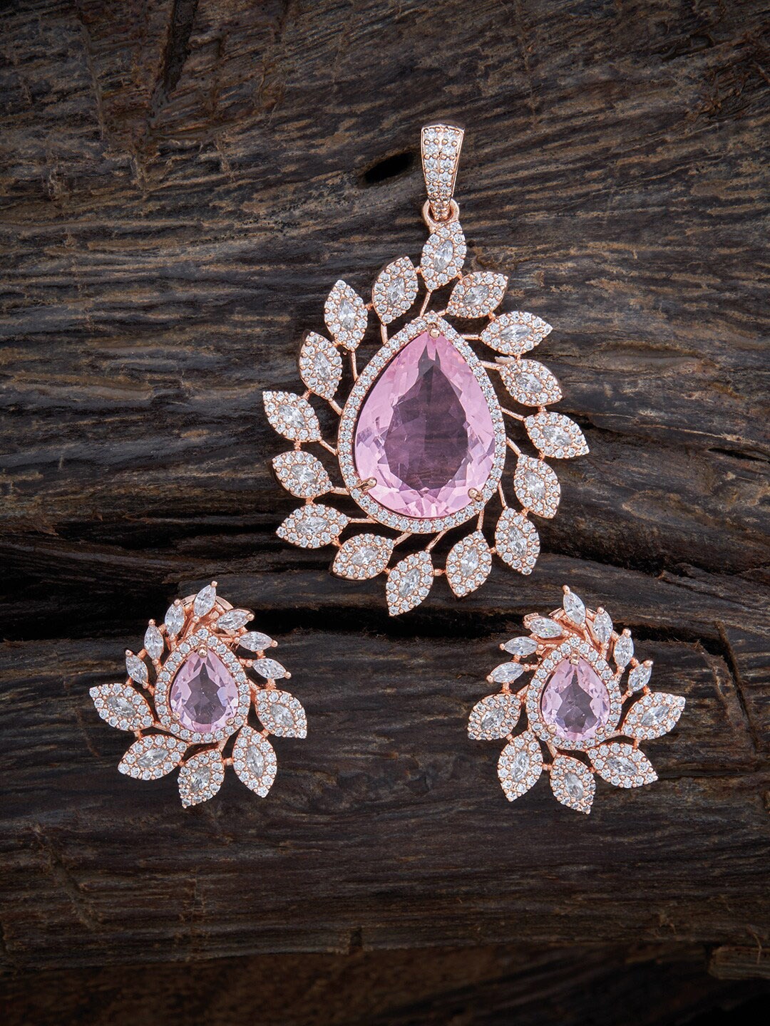 

Kushal's Fashion Jewellery Rose Gold-Plated Pendant & Earrings Set, Pink