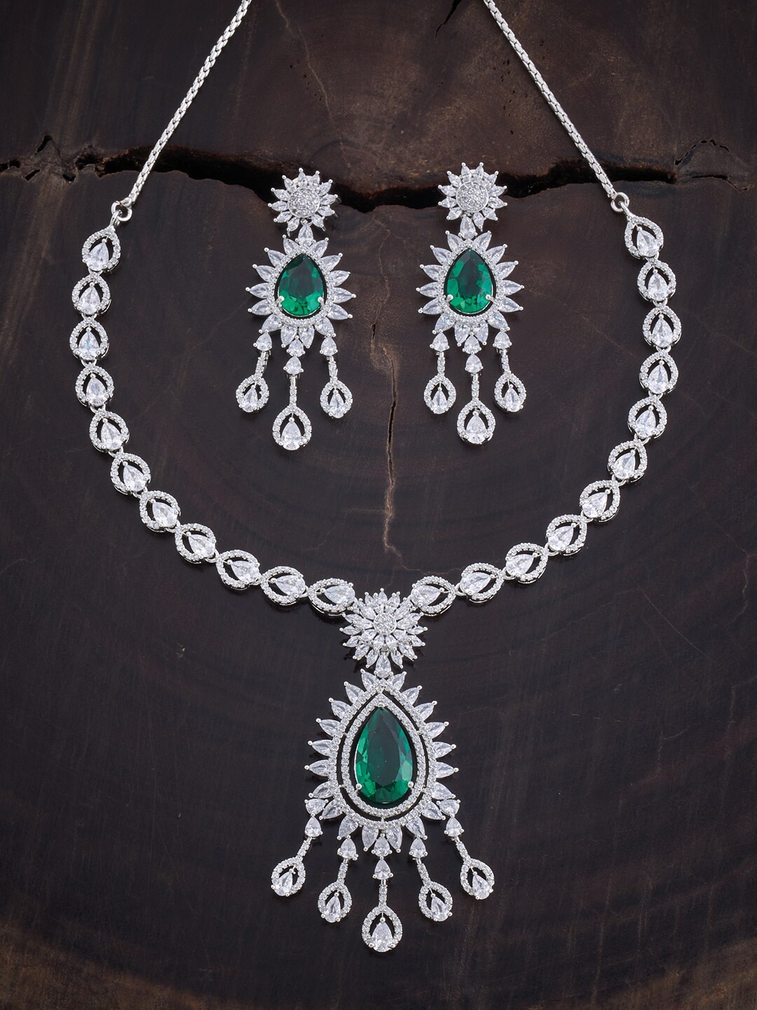 

Kushal's Fashion Jewellery Rhodium-Plated CZ-Studded & Beaded Jewellery Set, White