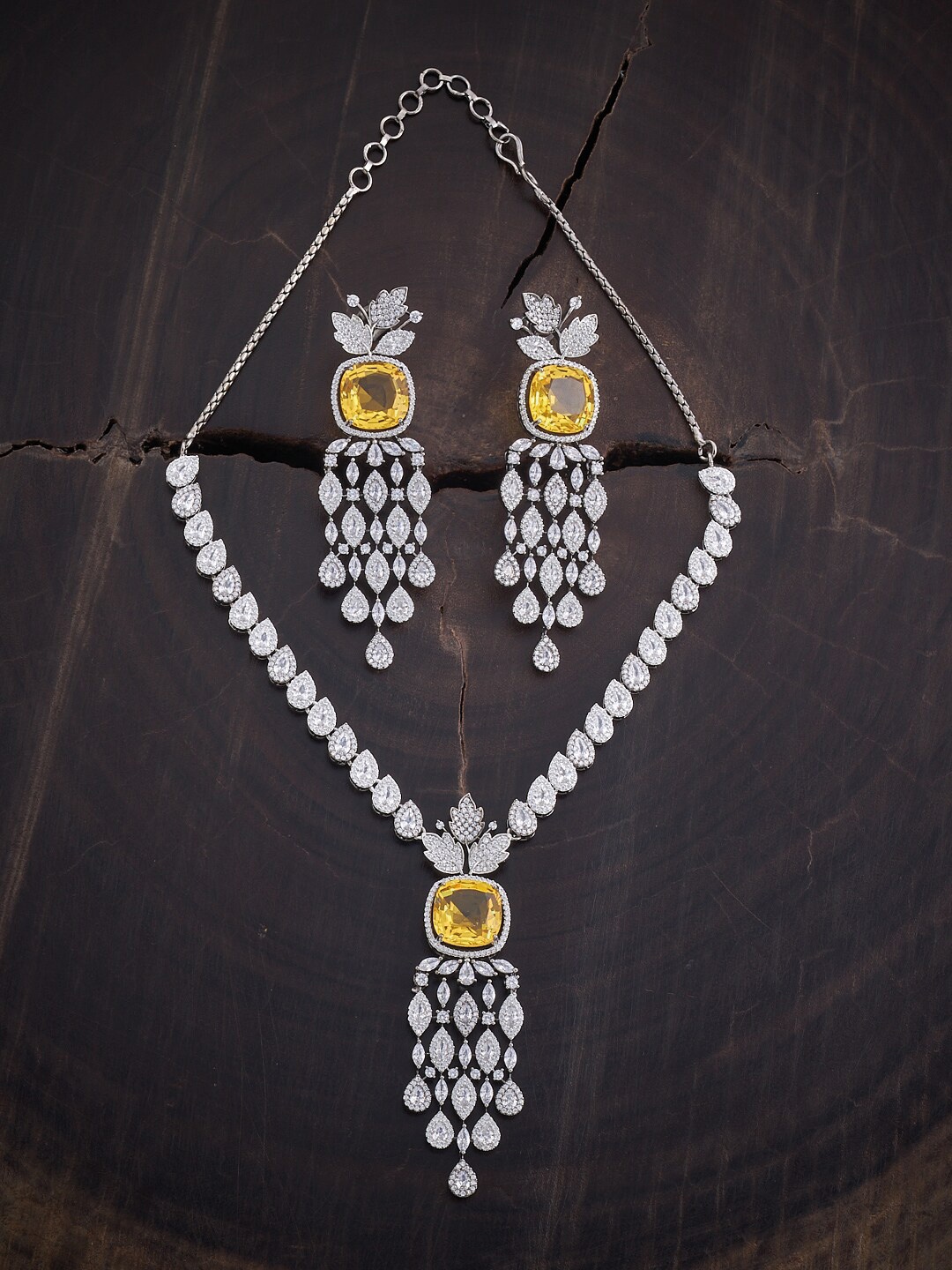 

Kushal's Fashion Jewellery Rhodium-Plated CZ-Studded & Beaded Jewellery Set, White