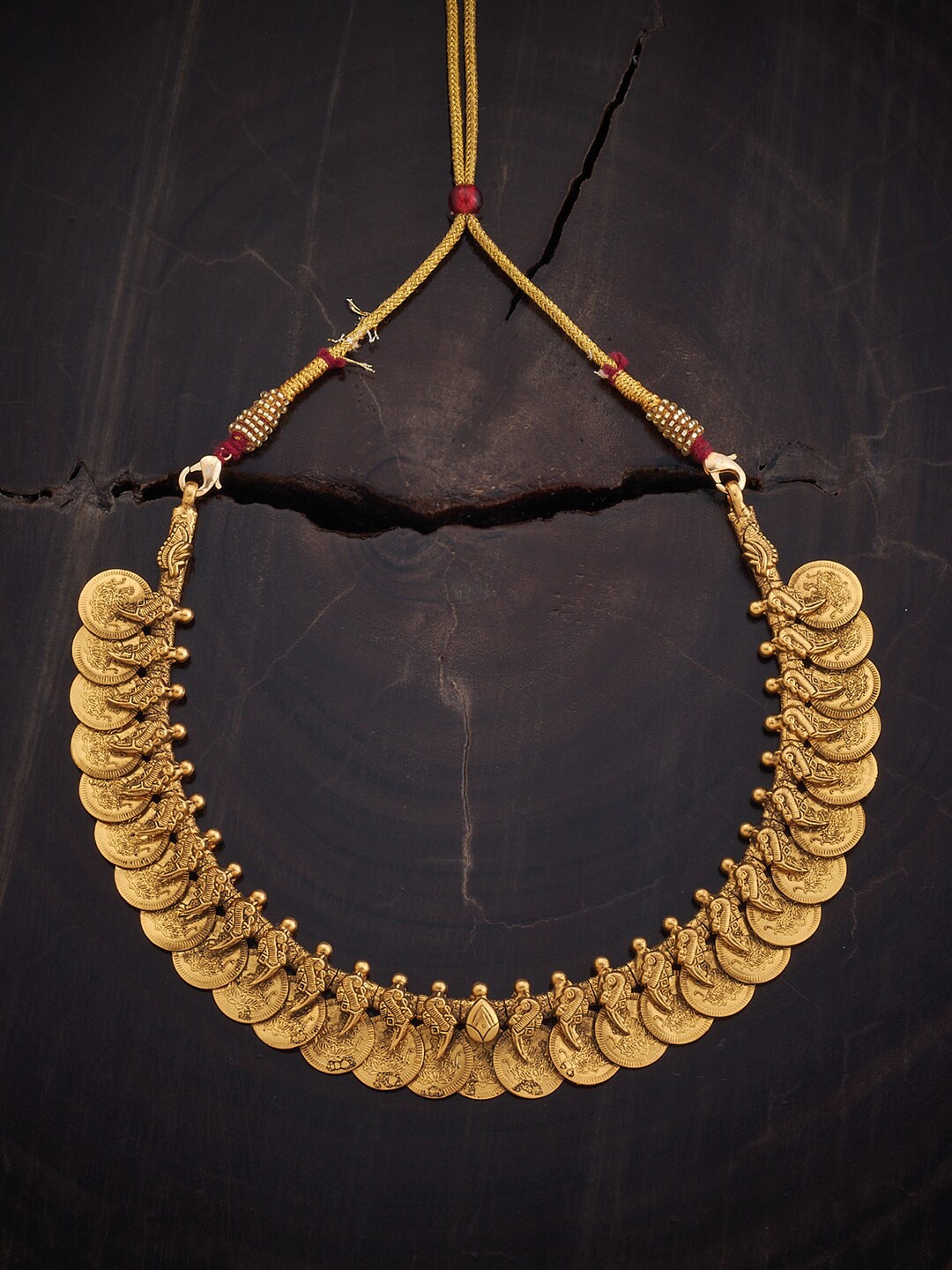 

Kushal's Fashion Jewellery Rhodium-Plated 92.5 Pure Silver Temple Necklace, Red