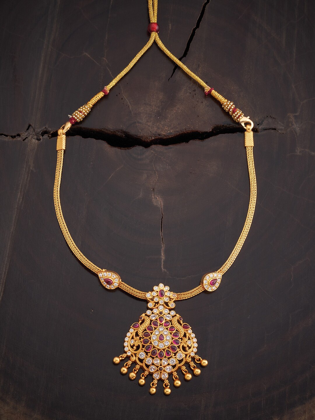 

Kushal's Fashion Jewellery Gold-Plated 92.5 Pure Silver Stone Studded Necklace, Red