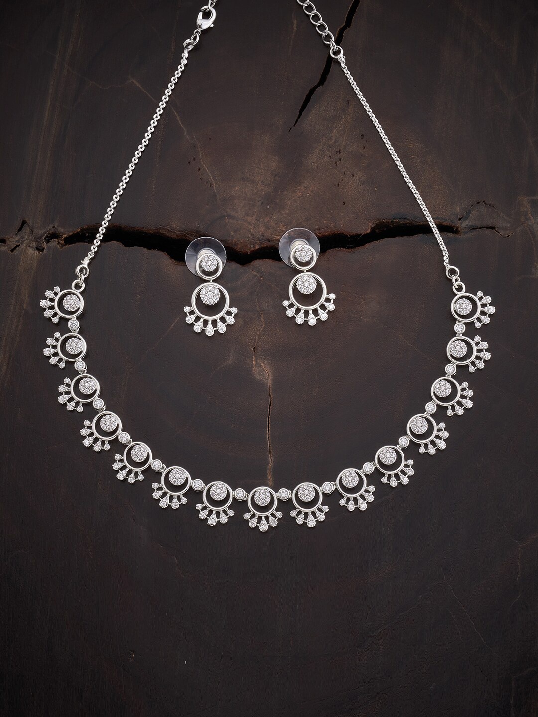 

Kushal's Fashion Jewellery Rhodium-Plated CZ-Studded & Beaded Jewellery Set, White