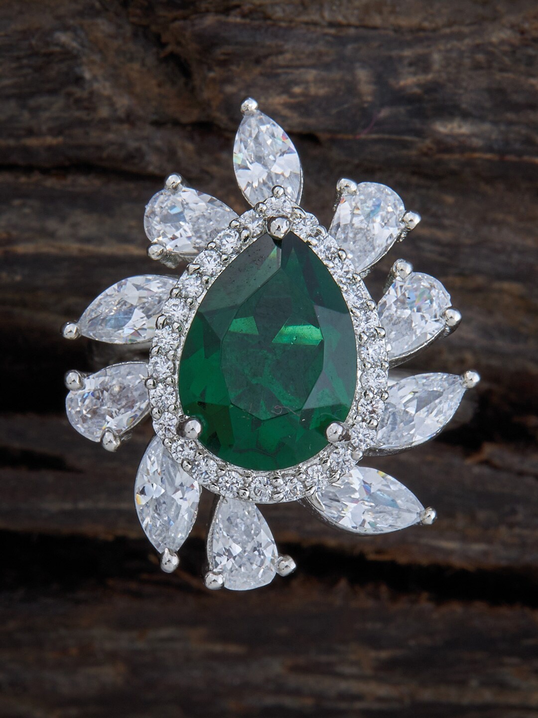 

Kushal's Fashion Jewellery Rhodium-Plated Cubic Zirconia Finger Ring, Green